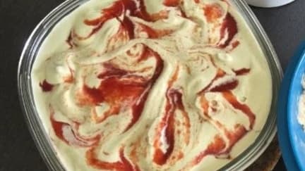 +++ Basil ice cream w/ Tomato-Strawberry ripple +++